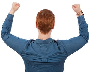 man with hands up
